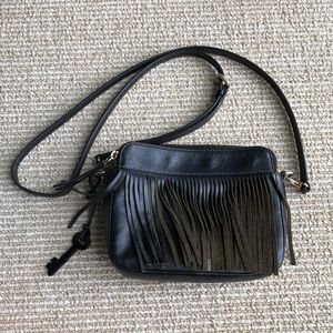 Fossil Crossbody Fringe Leather Purse Black